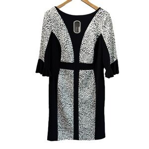 Joseph Ribkoff Floral Cocktail Dress Sz 14 Black White Classy Event Party EUC